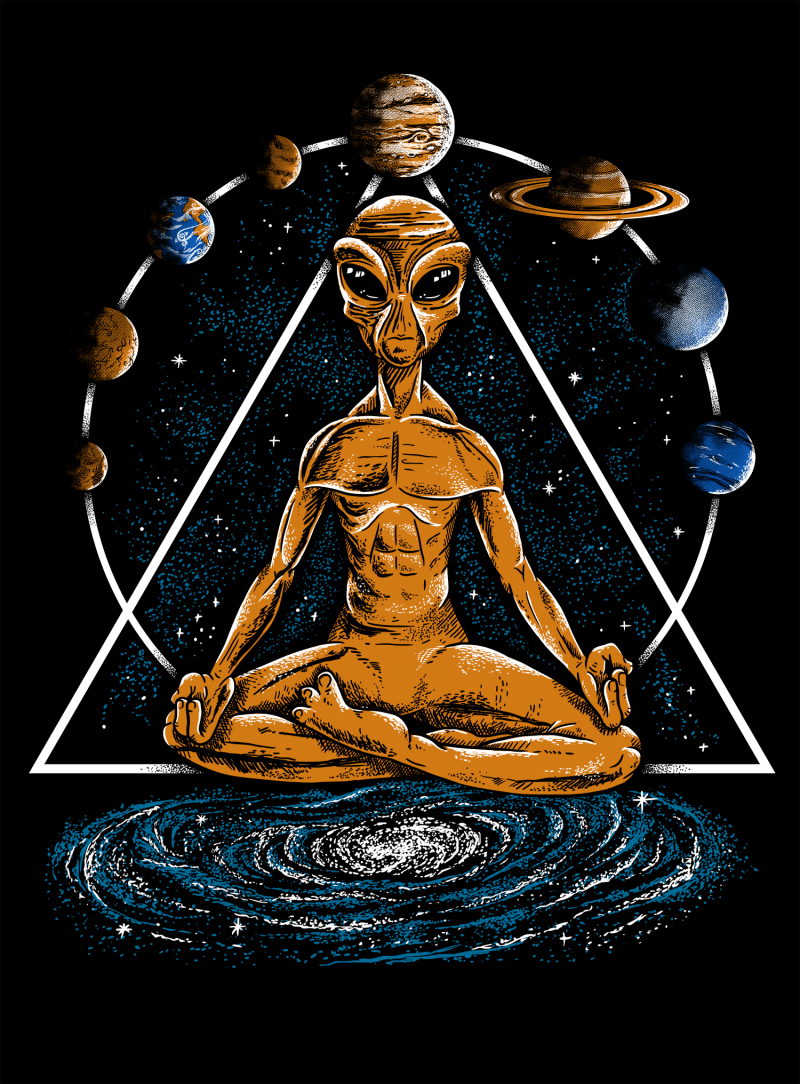 Camiseta ET Meditando no Espaço (BRILHA NO ESCURO!)